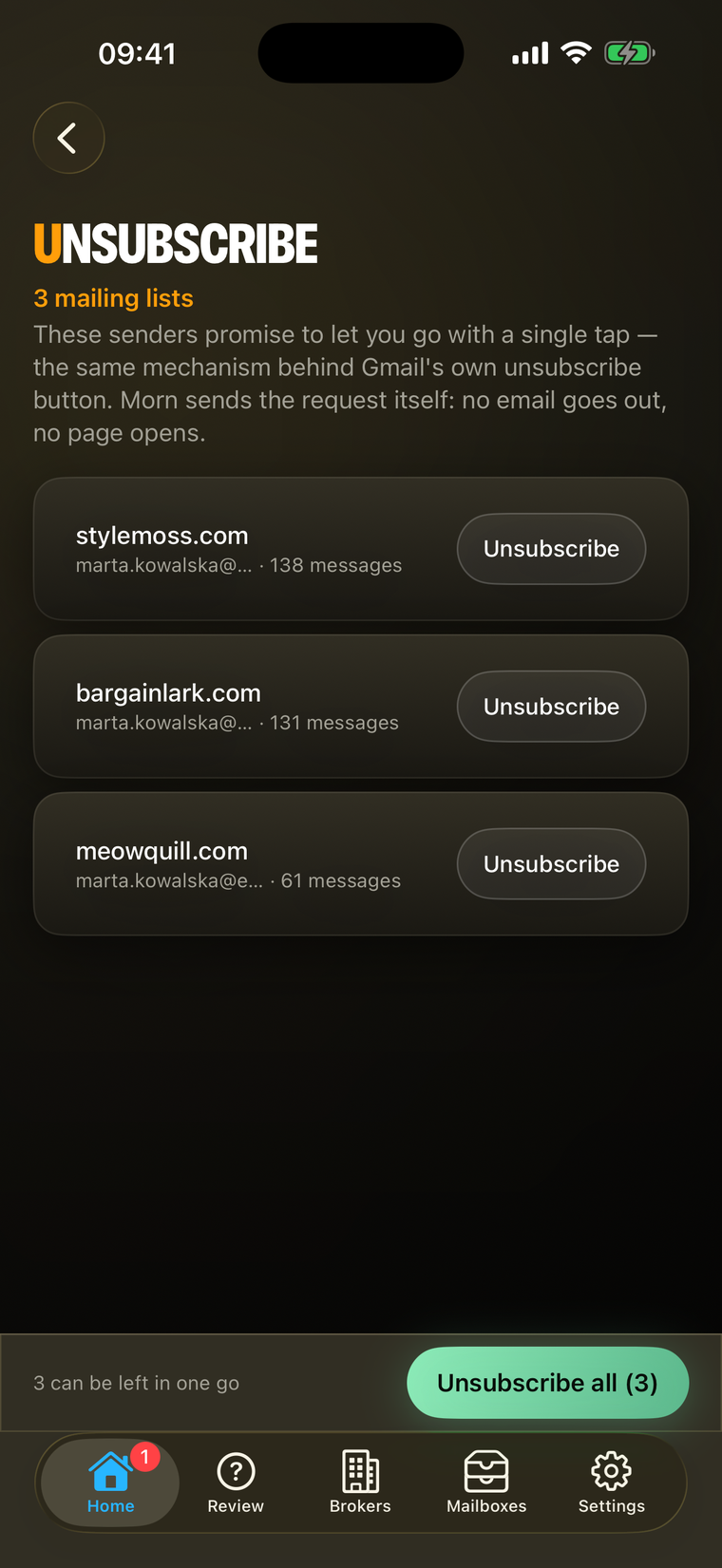 Unsubscribe in the app